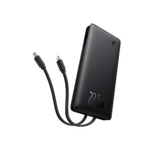 Baterie externa Baseus Airpow Lite, 10000mAh, 22.5W, Incarcare rapida, USB-C, USB-A, cablu dual Lightning si USB-C, Negru