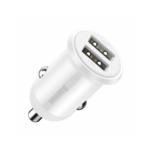 Incarcator auto Baseus Grain Pro, 2x USB, 4.8A, Alb