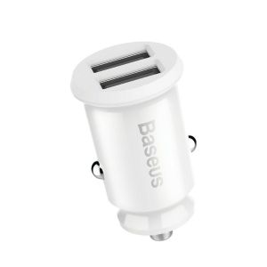 Incarcator auto Baseus Grain, 2xUSB-A, Quick Charge 2.0, 5V/3.1A, Alb