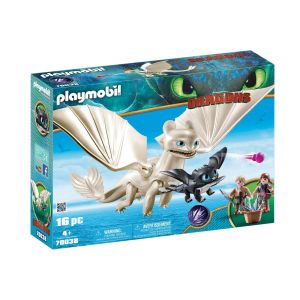 Jucarie Playmobil Dragons, Light Fury, Pui de dragon si copii 70038