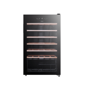 Vitrina vinuri Tesla RW092M, 93L, H84.5, Control electronic, rafturi lemn, 34 sticle, Negru