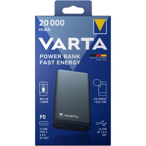Baterie externa Varta Fast Energy, 20000mAh, Fast Charge, PD + QC, 2x USB-A, 1x USB-C, Argintiu