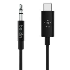 Cablu de date audio Belkin, Rockstar, Mufa 3,5 mm, USB Type-C, Negru