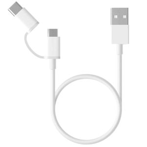 Cablu de date Xiaomi Mi 2 in 1, MicroUSB - USB Type C, 30cm, Alb