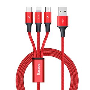 Cablu de date Baseus Rapid Series 3 in 1, Type-C- Lightning+ Micro USB+ Type-C, 1.2m, Rosu