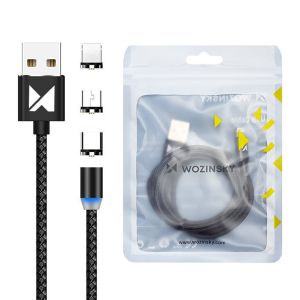 Cablu incarcare Wozinsky USB/micro USB/USB Type-C/Lightning, Magnetic, Led, WMC-01, Negru