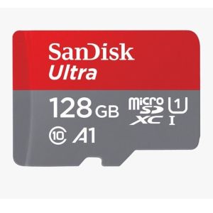 Card de memorie SanDisk Ultra 128GB MicroSDXC, UHS-I, 140MS/s, Clasa 10 + Adaptor, Rosu / Gri
