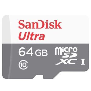 Card de memorie SanDisk, Ultra, 64GB, UHS-I, Class 10 + Adaptor SD, Alb / Gri