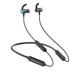  Casti In-Ear Blitzwolf, BW-FLB1, Bluetooth, Lumini RGB, IPX5, Negru