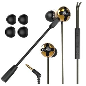 Casti In-Ear iPega PG-R012 cu microfon reglabil, Gaming, Jack 3,5mm, Negru/Auriu