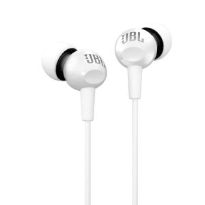 Casti In-Ear cu fir JBL C100Si, Deep Bass, Microfon, Jack 3.5 mm, Alb