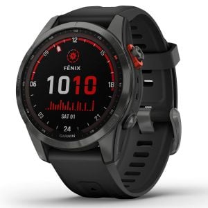 Ceas Smartwatch Garmin Fenix 7S Solar Premium Multisport, GPS, Curea Neagra, Gri