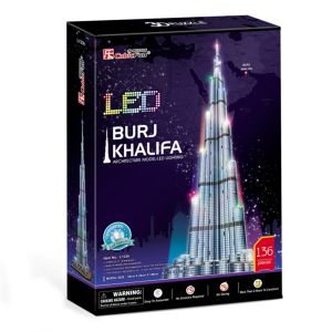 Jucarie Puzzle 3D LED, CubicFun, Burj Khalifa, 136 piese, Multicolor