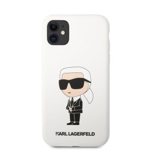 Husa de protectie telefon Karl Lagerfeld pentru iPhone 11, Karl Lagerfeld Ikonik NFT, Silicon lichid, Alb