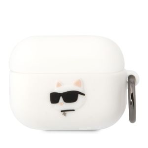 Husa casti Karl Lagerfeld pentru Airpods Pro, 3D Logo NFT Choupette Head, Silicon, Alb