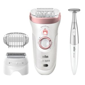 Epilator Braun Silk Epil 9 9/890 SensoSmart, Micro-Grip, Wet & Dry, 40 pensete, 2 viteze, cap de ras, Alb/Roz