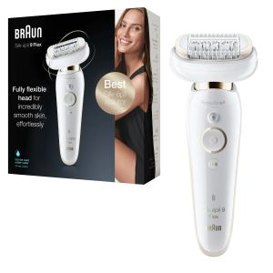 Epilator Braun Silk-epil 9/9001 Sistem Flex, SensoSmart, Micro-Grip, Wet&Dry, 40 pensete, 2 viteze, Alb/Auriu