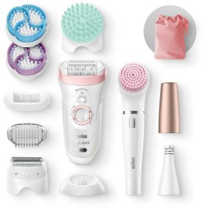 Epilator Braun Silk-epil Beauty Set 9 9/985, 40 pensete, 2 viteze, Umed/Uscat, Alb/ Roz