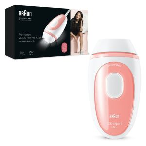 Epilator IPL Braun IPL SilkÂ·expert Mini PL1000, SensoAdapt, 300.000 impulsuri, 3 niveluri de intensitate, corp si fata, Alb/Roz