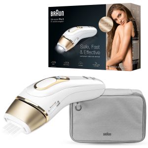 Epilator IPL Braun Silk-expert PRO 5 PL5014, SensoAdapt, 400.000 impulsuri, 10 niveluri de intensitate, aparat de ras Venus, Saculet de calatorie, Alb/Auriu