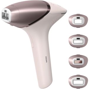 Epilator IPL Philips Lumea Seria 9900 BRI973/00, Senzor Smartskin, tehnologie SenseIQ, conectare la aplicatie cu functii Skin AI, utilizare cu sau fara fir, 450.000 impusuri, accesoriu fata, corp, precizie, Roz pudra