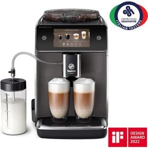 Espressor automat Saeco GranAroma Deluxe SM6682/10, 18 specialitati de cafea, ecran cu touch color 5", 6 profiluri de utilizator, 3 profiluri de gust presetate cu CoffeeMaestro, rasnita ceramica cu 12 trepte de macinare, Negru