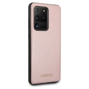 Husa de protectie telefon Guess pentru Samsung Galaxy S20 Ultra, Model Iridescent, Plastic TPU si Textil, GUHCS69IGLRG, Rose Gold