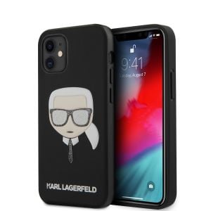 Husa de protectie telefon Karl Lagerfeld pentru iPhone 12 Mini, Glitter Head, PC si TPU, KLHCP12SGLBK, Black