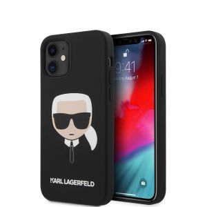 Husa de protectie telefon iPhone 12 Mini, Karl Lagerfeld,  Head, Silicon, KLHCP12SSLKHBK, Black