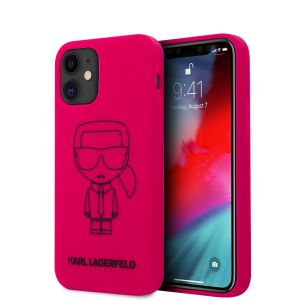 Husa de protectie telefon Karl Lagerfeld pentru iPhone 12 Mini, Iconic Outline, Silicon, KLHCP12SSILFLPI, Pink