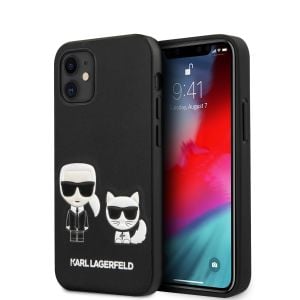 Husa de protectie telefon iPhone 12 Mini, Karl Lagerfeld, Karl & Choupette, Piele ecologica, KLHCP12SPCUSKCBK, Black