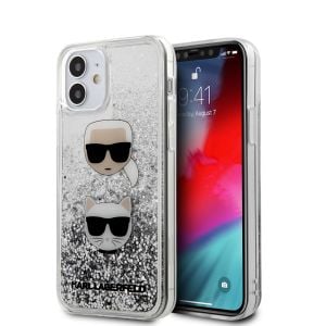 Husa de protectie telefon iPhone 12 Mini, Karl Lagerfeld, Liquid Glitter 2 Heads, PC si TPU, KLHCP12SKCGLSL, Silver