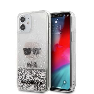 Husa de protectie telefon Karl Lagerfeld pentru iPhone 12 Mini, Liquid Glitter Iconic, PC si TPU, KLHCP12SGLIKSL, Silver