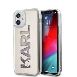 Husa de protectie telefon iPhone 12 Mini, Karl Lagerfeld, Liquid Glitter Multi Mirror, PC si TPU, KLHCP12SKLMLGR, Silver
