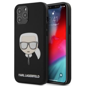 Husa de protectie telefon Karl Lagerfeld pentru iPhone 12 Pro Max, Glitter Head, PC si TPU, KLHCP12LGLBK, Black