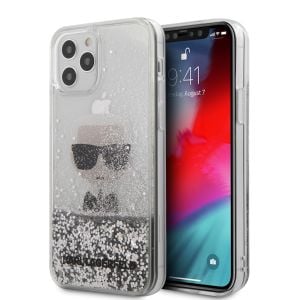 Husa de protectie telefon Karl Lagerfeld pentru iPhone 12 Pro Max, Liquid Glitter Iconic, PC si TPU, KLHCP12LGLIKSL, Silver