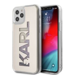 Husa de protectie telefon Karl Lagerfeld pentru iPhone 12 Pro Max, Liquid Glitter Multi Mirror, PC si TPU, KLHCP12LKLMLGR, Silver