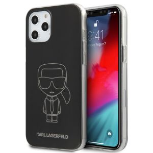 Husa de protectie telefon Karl Lagerfeld pentru iPhone 12 Pro Max, Metallic Iconic Outline, PC si TPU, KLHCP12LPCUMIKBK, Black