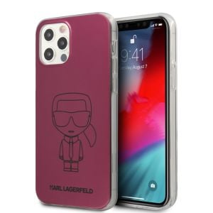 Husa de protectie telefon Karl Lagerfeld pentru iPhone 12 Pro Max, Metallic Iconic Outline, PC si TPU, KLHCP12LPCUMIKPI, Pink