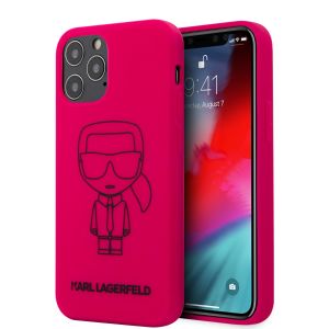 Husa de protectie telefon iPhone 12/12 Pro, Karl Lagerfeld, Iconic Outline, Silicon, KLHCP12MSILFLPI, Pink