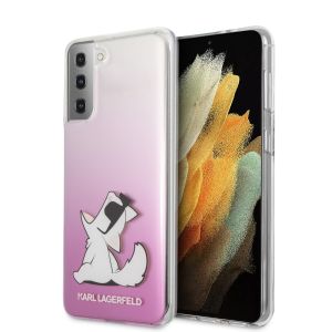 Husa de protectie telefon Samsung Galaxy S21, Karl Lagerfeld, Choupette Eats, PC si TPU, KLHCS21SCFNRCPI, Gradient Pink