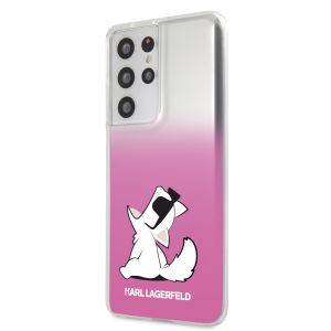 Husa de protectie telefon Karl Lagerfeld Samsung Galaxy S21 Ultra, Choupette Eats, Gradient Pink