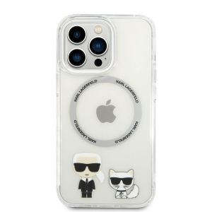 Husa telefon Karl Lagerfeld pentru iPhone 14 Pro, Karl and Choupette, MagSafe, Plastic, Transparent