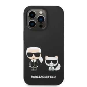 Husa telefon Karl Lagerfeld pentru iPhone 14 Pro, Karl and Choupette, Silicon lichid, Negru