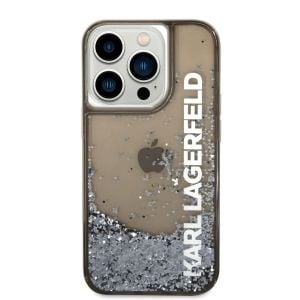 Husa de protectie telefon Karl Lagerfeld pentru iPhone 14 Pro, Translucent Liquid Glitter, Plastic, Negru