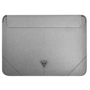 Husa laptop Guess pentru Laptop de 16 inch, Saffiano Triangle Metal Logo, Piele ecologica, Argintiu 