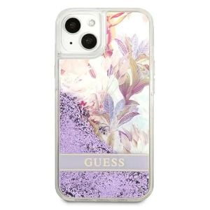Husa de protectie telefon Guess, Liquid Glitter Flower Case pentru Apple iPhone 13 mini, Violet