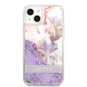 Husa telefon Guess, Liquid Glitter Flower Case pentru Apple iPhone 13, Plastic, Violet