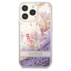 Husa telefon Guess, Liquid Glitter Flower Case pentru Apple iPhone 13 Pro Max, Plastic, Mov