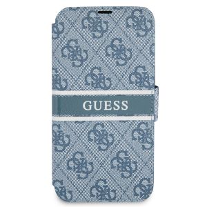 Husa de protectie telefon Guess pentru iPhone 13, 4G Printed Stripe Book, Textil, Albastru deschis